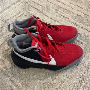 Red and Black High-Top Youth Nike Basketball Sneakers